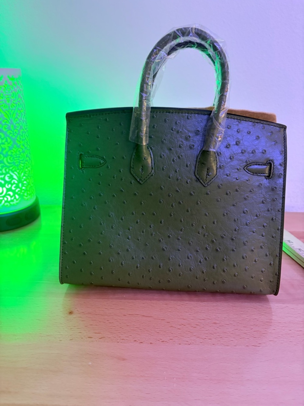 Olive Green embossed Ostrich Leather vert H Birkin 25 matte GHW sellier - Picture 4 of 10